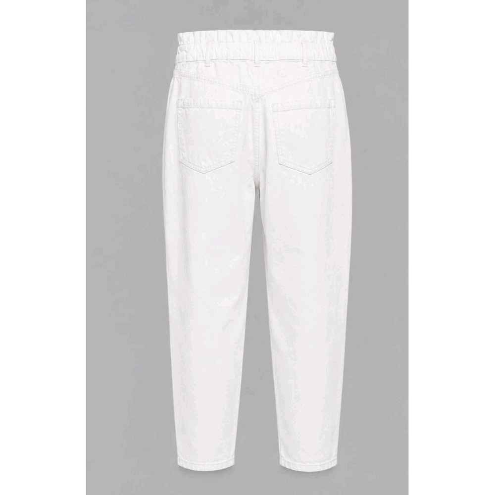 Zara Women Small White Paperbag Waist Barrel Leg Jeans High Rise Designer Denim - Picture 3 of 9